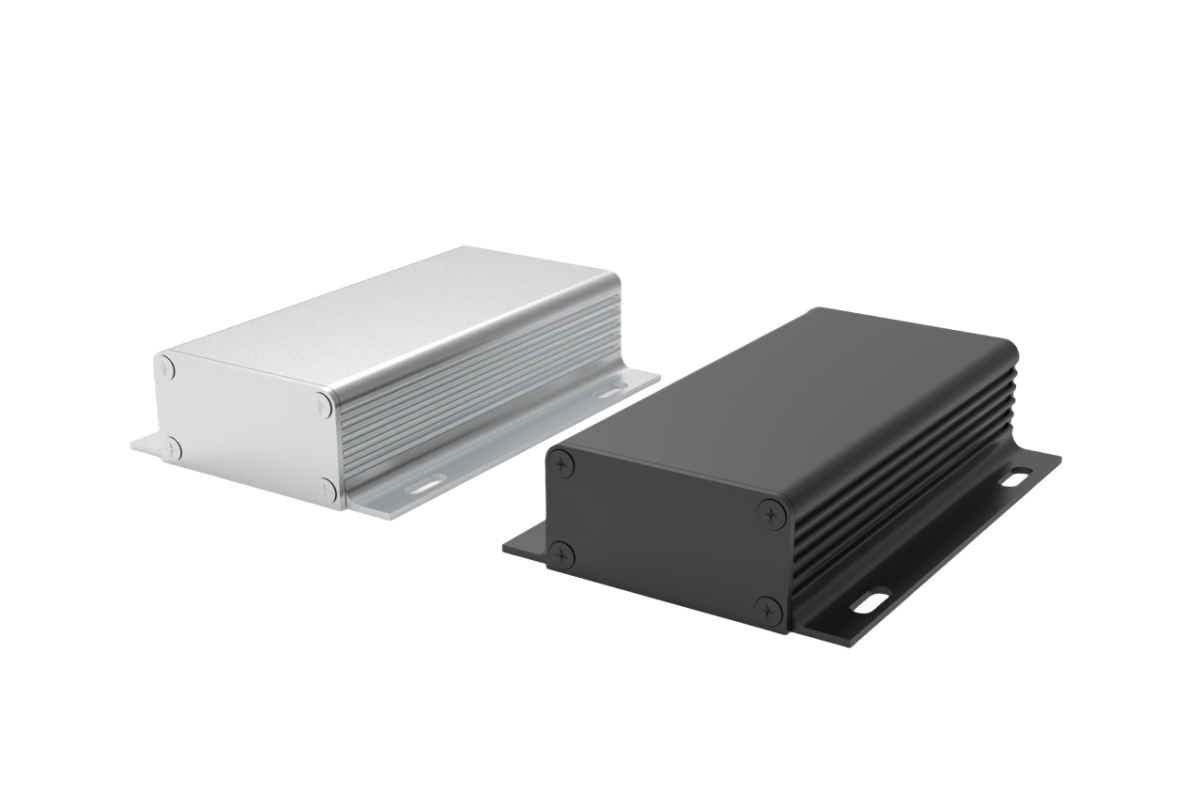 Compact aluminum enclosures, black and silver for electronic devices