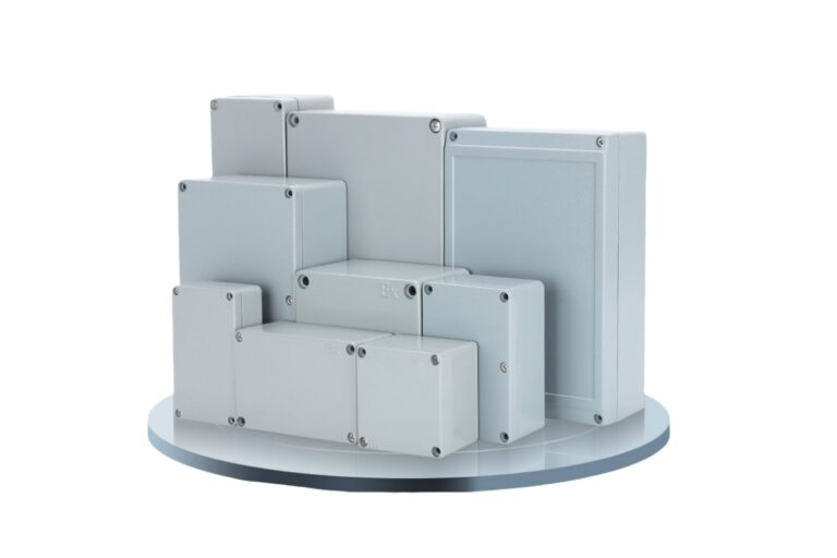 Stacked aluminum enclosures, various sizes for electronic applications