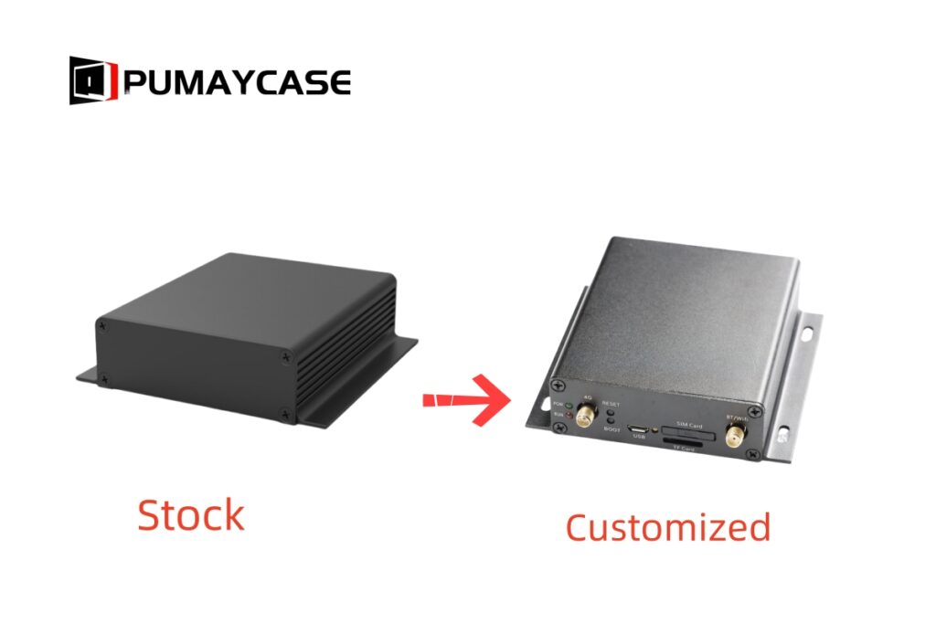 Customizable electronic enclosure for industrial use, black aluminum finish
