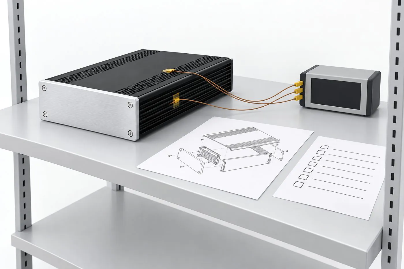 Conceptual amplifier chassis temperature review with external sensors and controlled documents