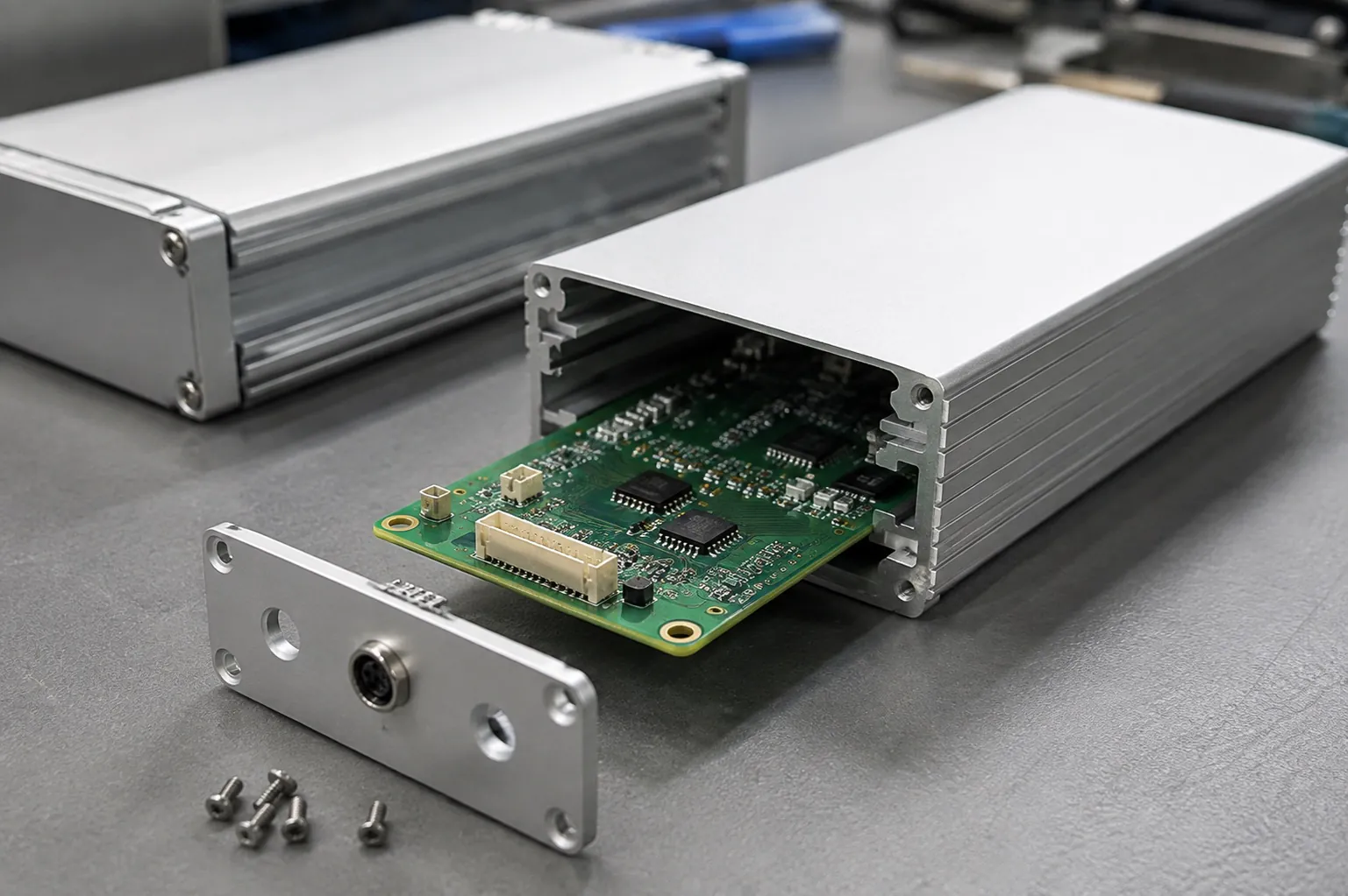 smart sensor PCB layout inside extruded aluminum enclosure