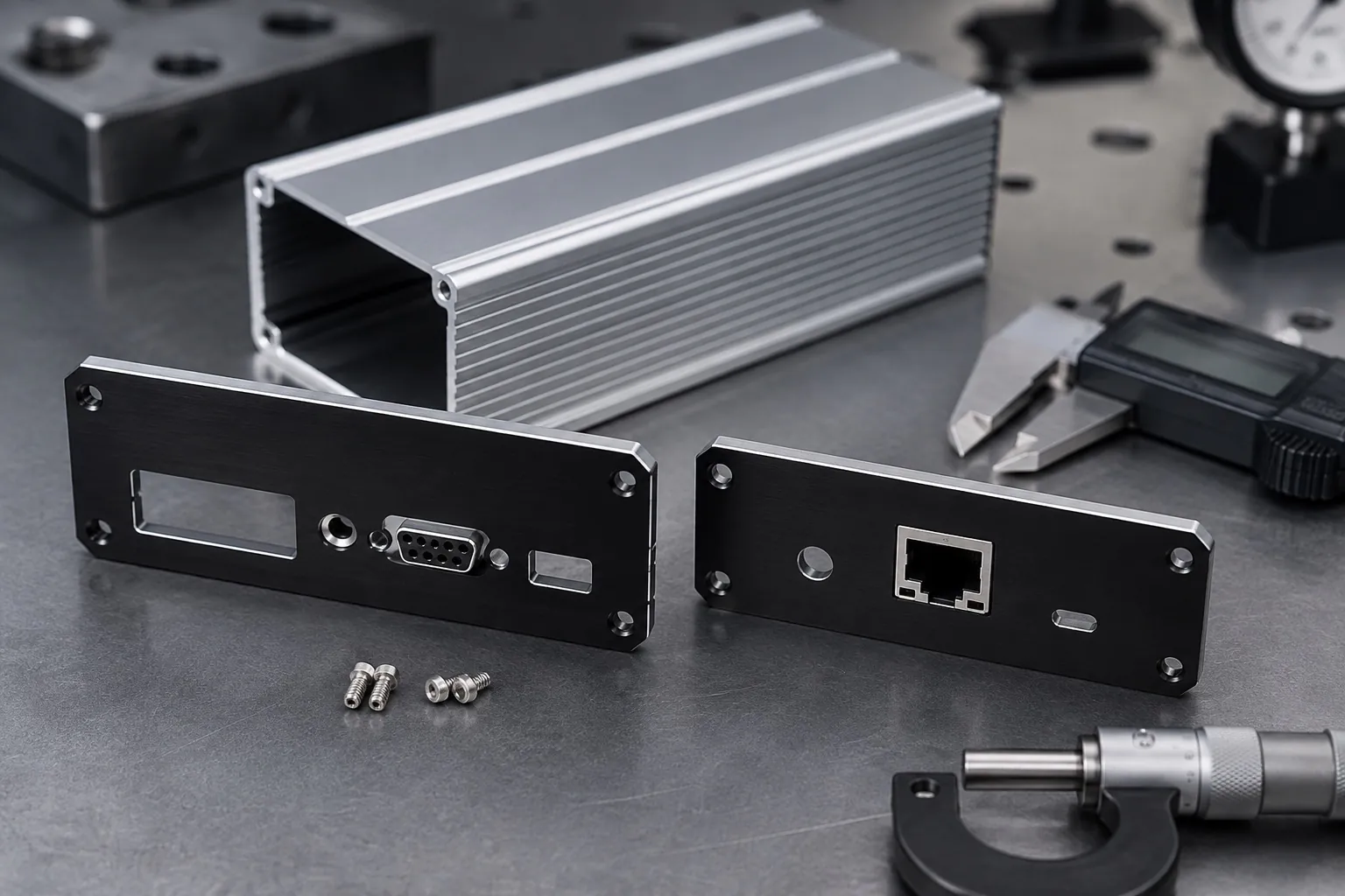 CNC machined end plate for extruded aluminum smart sensor enclosure