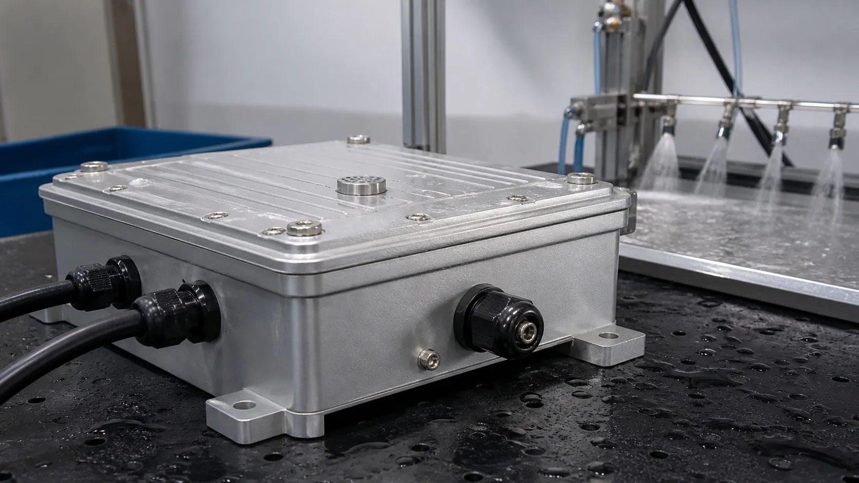 assembled IP67 waterproof aluminum enclosure before pressure vent testing