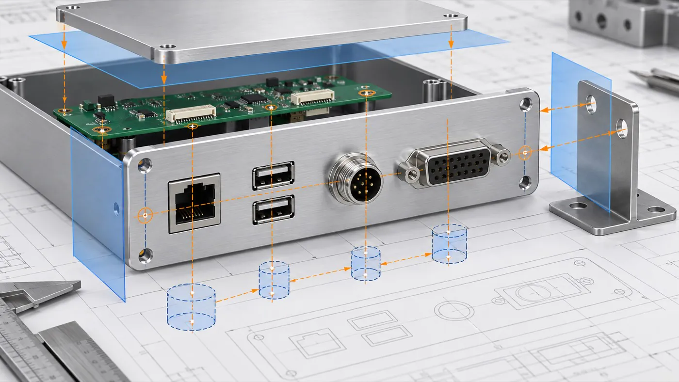 Functional enclosure drawing with datums finish sealing and thermal interface notes