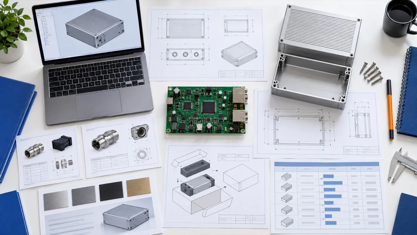 Complete custom aluminum enclosure RFQ package with drawings PCB model and finish samples